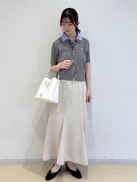 「VIS（ビス）の【ご好評につき追加生産】【2WAY】ハートカットバッグ（ハンドバッグ、ホワイト系）」を使った、yukm22さん（レディース）の春コーディネート