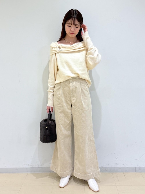 NYブランド 定価8万 ふんわり柔らかカシミア100 オフショル2way