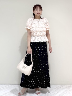 「VIS（ビス）の【180℃美人見え】ハンドルリボンワンショルダーバッグ（ショルダーバッグ、ホワイト系）」を使った、コウさん（レディース・153cm）の夏コーディネート