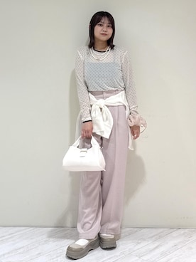 「VIS（ビス）の2WAYロングパールネックレス（ネックレス、ホワイト系）」を使った、コウさん（レディース・153cm）の春コーディネート