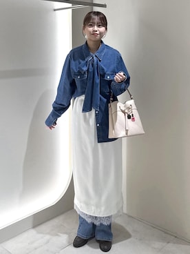 「Juze（ジュゼ）のメタルロゴヒールローファー（ローファー、ブラウン系）」を使った、コウさん（レディース・153cm）の夏コーディネート