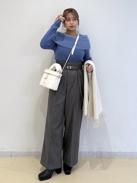 「VIS（ビス）のフェザーヤーンオフショルもちもちリブニット/イージーケア（ニット/セーター）」を使った、コウさん（レディース・153cm）の秋コーディネート