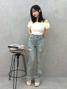 シアーコンビオフショルニット&バックリボンデニム シアーコンビオフショルニット｜リゼクシー（RESEXXY）公式通販