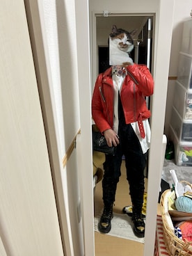 「アイテム（ライダースジャケット）」を使った、Kurutukiさん（レディース・158cm）の秋コーディネート