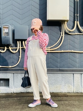 「アイテム（オールインワン・サロペット、ホワイト系）」を使った、あり子さん（レディース・148cm）の春コーディネート