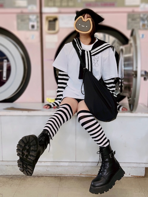 UV対策サムホール付きボーダー柄リブアームカバー（アームカバー