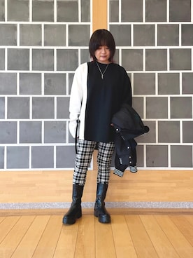 「チェック柄に恋してる」｜「アイテム（ブルゾン）」を使った、あり子さん（レディース・148cm）の秋コーディネート