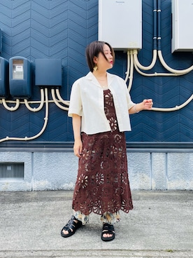 「リブタンクトップ」｜「アイテム（ワンピース/ドレス）」を使った、あり子さん（レディース・148cm）の春コーディネート