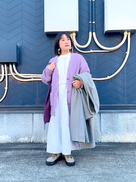 「アイテム（エコバッグ/サブバッグ、パープル系）」を使った、あり子さん（レディース・148cm）の冬コーディネート