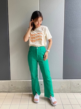 「グリーンパンツ」｜kitano manamiさん（レディース・158cm）の夏コーディネート