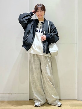 「着痩せ」｜「アイテム（MA-1）」を使った、ハラミさん（レディース・167cm）の冬コーディネート