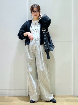 「着痩せ」｜「アイテム（ブルゾン）」を使った、ハラミさん（レディース・167cm）の春コーディネート