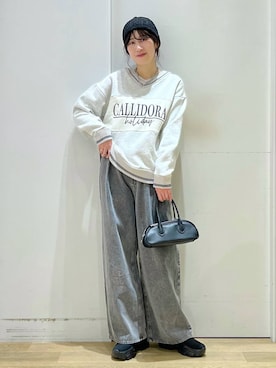 「着痩せ」｜「アイテム（ニットキャップ/ビーニー）」を使った、ハラミさん（レディース・167cm）の冬コーディネート