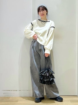 「着痩せ」｜「アイテム（ニットキャップ/ビーニー）」を使った、ハラミさん（レディース・167cm）の冬コーディネート