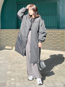 「高見え」｜「アイテム（ミリタリージャケット）」を使った、ハラミさん（レディース・167cm）の冬コーディネート
