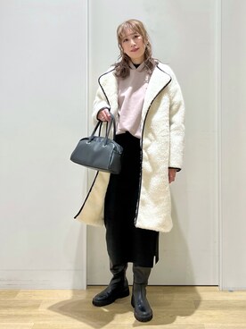 「マイベストコーデ2022」｜「アイテム（ノーカラーコート）」を使った、ハラミさん（レディース・167cm）の冬コーディネート