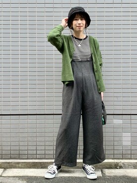 「ニコアンド」｜「アイテム（サロペット/オーバーオール）」を使った、ハラミさん（レディース・167cm）の秋コーディネート