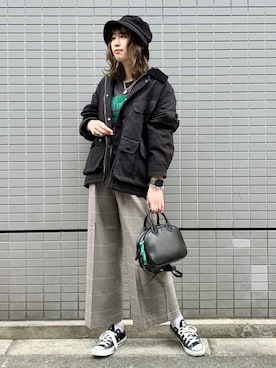 「niko and...（ニコアンド）のオリジナルコーデュロイバケットハット（ハット）」を使った、ハラミさん（レディース・167cm）の秋コーディネート