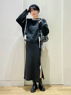 「着痩せ」｜「アイテム（ハンチング/ベレー帽）」を使った、ハラミさん（レディース・167cm）の秋コーディネート