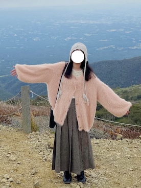 「アイテム（カーディガン/ボレロ、ピンク系）」を使った、めめさん（レディース・155cm）の秋コーディネート