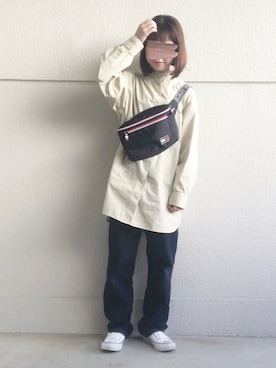 「くすみカラー」｜「アイテム（ボディバッグ/ウエストポーチ）」を使った、めめさん（レディース・155cm）の冬コーディネート