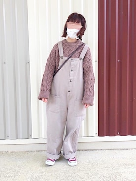 「ケーブルニット」｜「アイテム（オールインワン・サロペット）」を使った、めめさん（レディース・155cm）の冬コーディネート