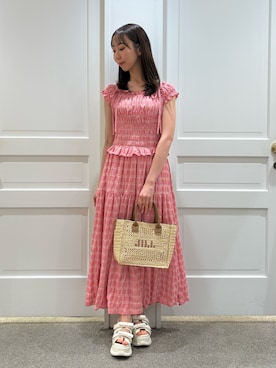 「JILL by JILL STUART（ジルバイジルスチュアート）の2wayスリーブシュリンクワンピース（ワンピース、レッド系）」を使った、yurinajillbyさん（レディース・154cm）の夏コーディネート