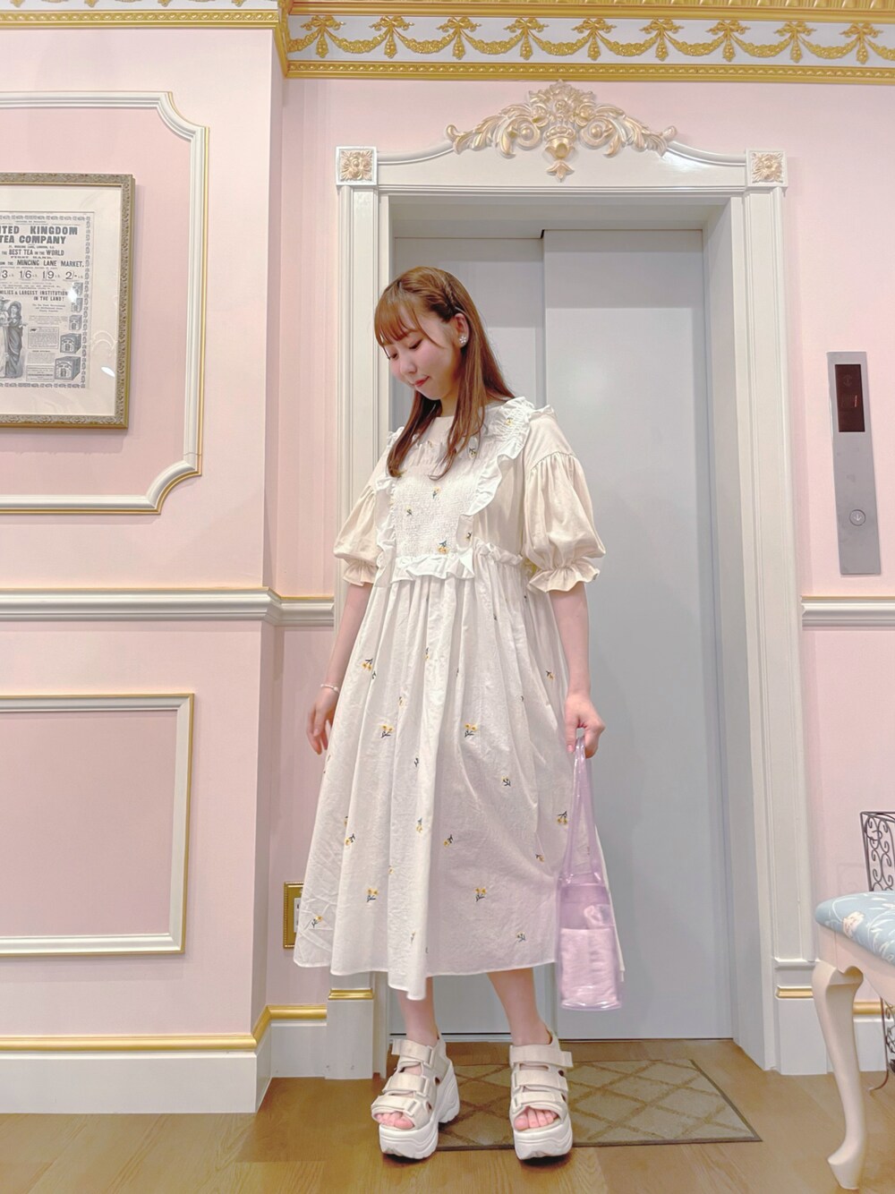 キャンディFLORAL APRON ドレスアイボリー