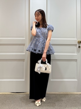 「JILL by JILL STUART（ジルバイジルスチュアート）のドライタッチワイドパンツ（その他パンツ、ブルー系）」を使った、yurinajillbyさん（レディース・154cm）の夏コーディネート
