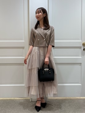 「JILL by JILL STUART（ジルバイジルスチュアート）のチュールドッキングジャンスカ（ワンピース、ベージュ系）」を使った、yurinajillbyさん（レディース・154cm）の夏コーディネート