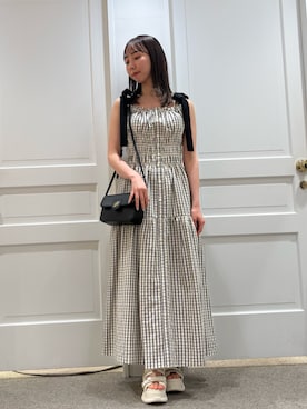 「JILL by JILL STUART（ジルバイジルスチュアート）のシャーリングキャミワンピース（ワンピース、ブラック系）」を使った、yurinajillbyさん（レディース・154cm）の夏コーディネート