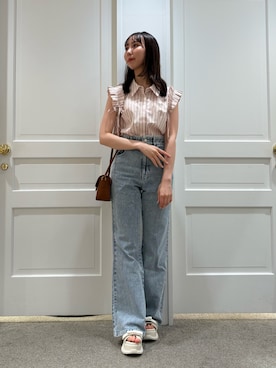 「JILL by JILL STUART（ジルバイジルスチュアート）のピコレースセミフレアデニムパンツ（デニムパンツ、ブルー系）」を使った、yurinajillbyさん（レディース・154cm）の夏コーディネート