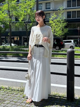 「DouDou（ドゥドゥ）のシアーポンチョロゴTEE（Tシャツ/カットソー、ホワイト系）」を使った、naoさん（レディース・162cm）の春コーディネート