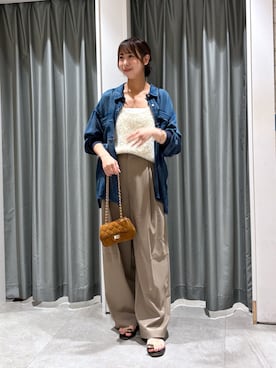 「DouDou（ドゥドゥ）の袖リブシアーデニムシャツ（シャツ/ブラウス）」を使った、naoさん（レディース・162cm）の夏コーディネート