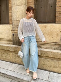 ⭐︎新品タグ付き⭐︎DOUDOU ショート丈 サマーニット ラメ メッシュ ゴールド 1685504291_500.jpg