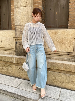 ⭐︎新品タグ付き⭐︎DOUDOU ショート丈 サマーニット ラメ メッシュ ゴールド DouDou（ドゥドゥ）の「ショート丈ラメメッシュプルオーバー