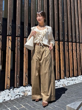 「DouDou（ドゥドゥ）のキュプラフリルブラウス（シャツ/ブラウス）」を使った、naoさん（レディース・162cm）の夏コーディネート