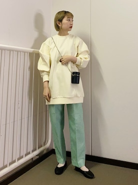 「センタープレスパンツ」｜「アイテム（その他）」を使った、まっちゃんさん（レディース・154cm）の冬コーディネート