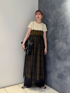 「アイテム（ボストンバッグ）」を使った、まっちゃんさん（レディース・154cm）の夏コーディネート