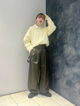 「KBF（ケイビーエフ）のアイテム（スラックス）」を使った、まっちゃんさん（レディース・154cm）の冬コーディネート