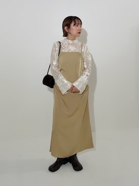 「アイテム（ワンピース/ドレス、ベージュ系）」を使った、まっちゃんさん（レディース・154cm）の秋コーディネート