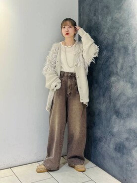 「KBF（ケイビーエフ）のシアーベロアシャーリングスリーブトップス（Tシャツ/カットソー）」を使った、まっちゃんさん（レディース・154cm）の秋コーディネート