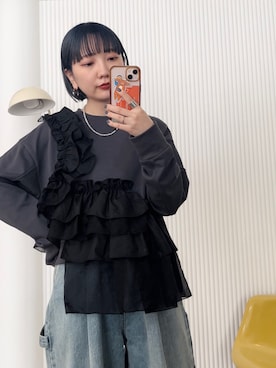 「KBF（ケイビーエフ）のフリルドッキングスウェット（スウェット）」を使った、まっちゃんさん（レディース・154cm）の秋コーディネート