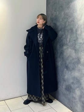 「KBF（ケイビーエフ）のアイテム（ステンカラーコート）」を使った、まっちゃんさん（レディース・154cm）の秋コーディネート