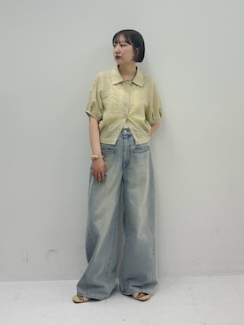「KBF（ケイビーエフ）のWIDEレッグアジャストデニム（デニムパンツ、ブルー系）」を使った、まっちゃんさん（レディース・154cm）の春コーディネート