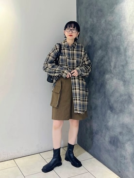 「KBF（ケイビーエフ）のアイテム（ブーツ）」を使った、まっちゃんさん（レディース・154cm）の秋コーディネート