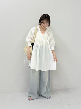 「KBF（ケイビーエフ）の2WAYレースドッキングミニワンピース（ワンピース、ホワイト系）」を使った、まっちゃんさん（レディース・154cm）の春コーディネート