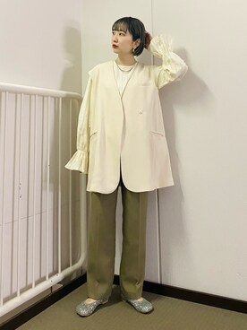 「センタープレスパンツ」｜「アイテム（その他アウター）」を使った、まっちゃんさん（レディース・154cm）の冬コーディネート