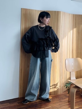 「KBF（ケイビーエフ）のフリルドッキングスウェット（スウェット）」を使った、まっちゃんさん（レディース・154cm）の秋コーディネート