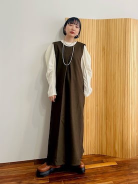 「KBF（ケイビーエフ）のカバーデザインロングブーツ（ブーツ）」を使った、まっちゃんさん（レディース・154cm）の秋コーディネート